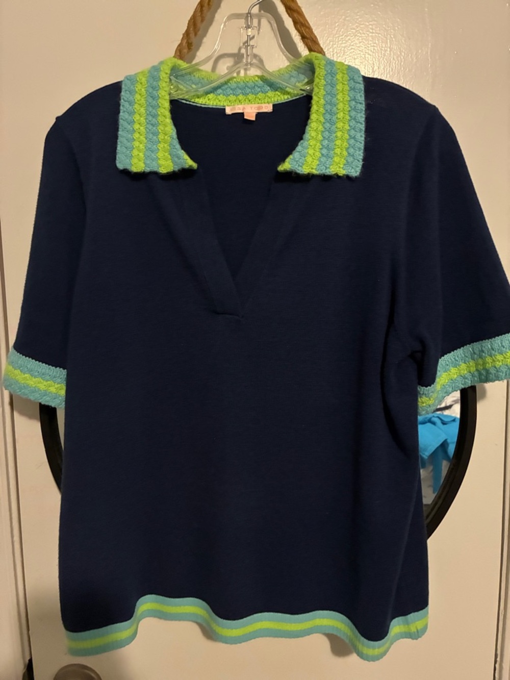 Lisa Todd Polo Club Sweater in Blue Galaxy 100% cotton size L